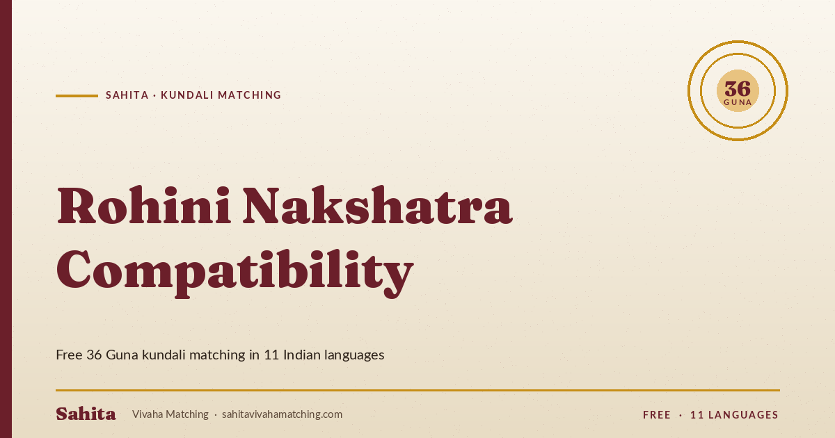 rohini nakshatra compatibility — Sahita kundali matching