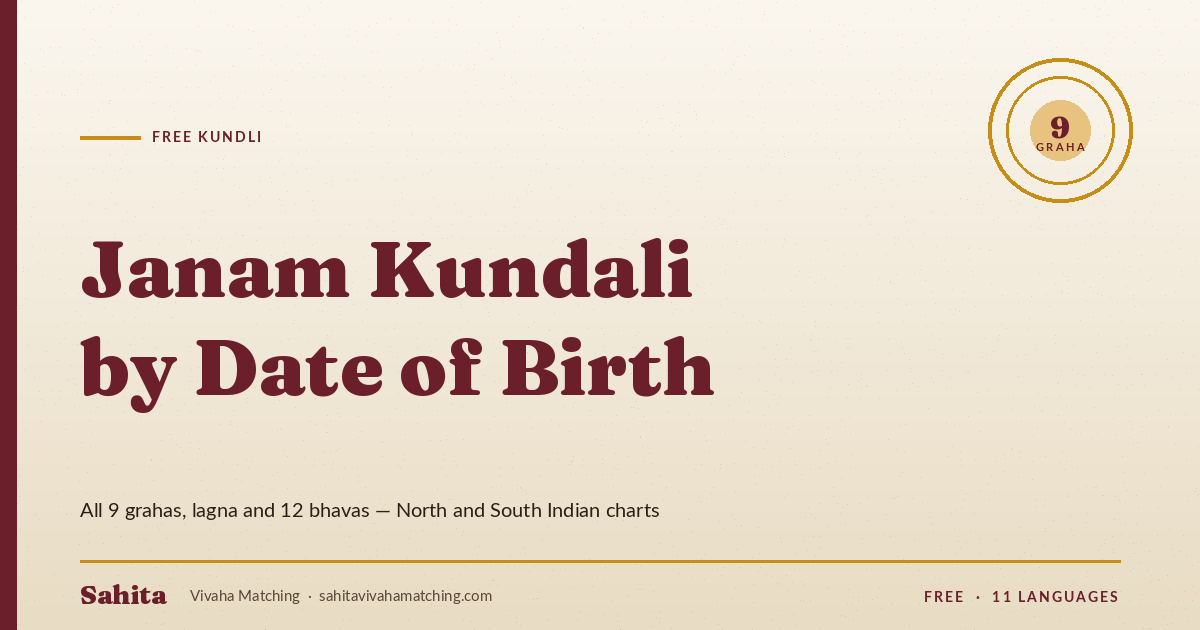 Free kundli generator showing all 9 grahas, lagna and 12 bhavas in North and South Indian charts